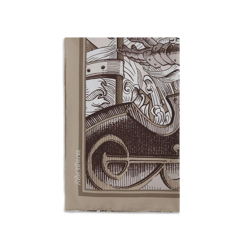 Burberry - Knight Engraving Print Silk Scarf Beige