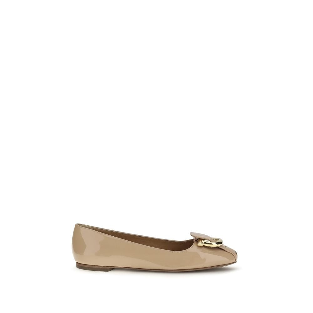 Beige Calf Leather Bos Taurus Ballet Flats - TIZZIL