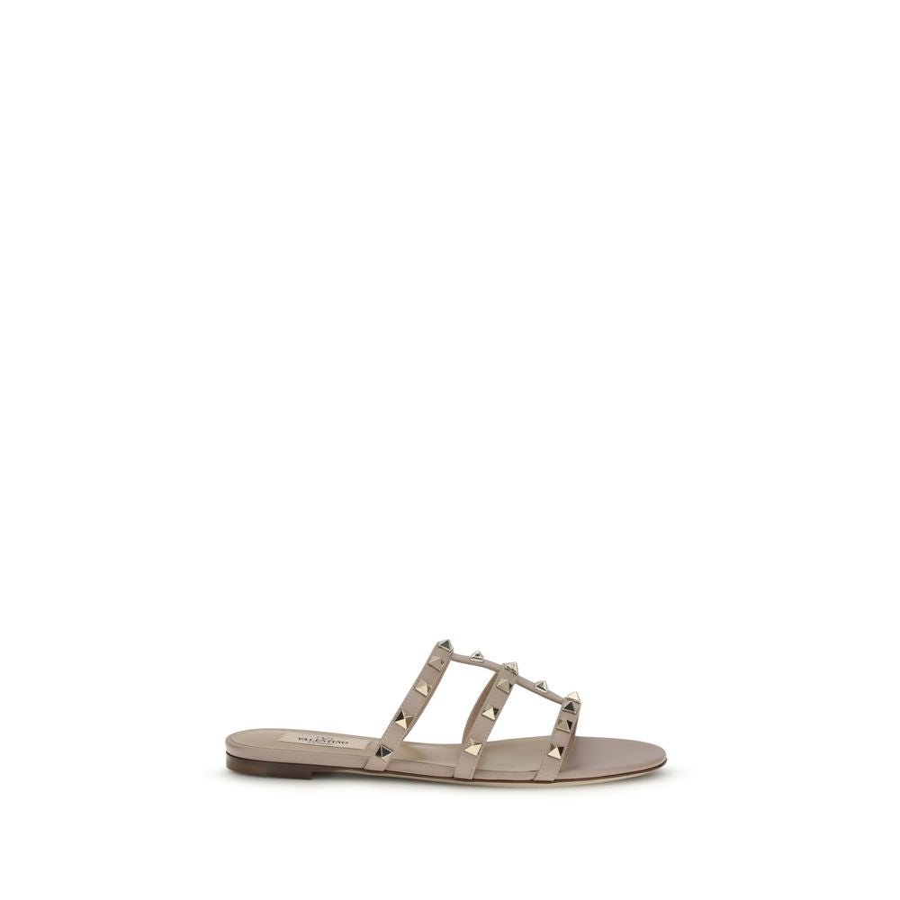 Beige Calf Leather Bos Taurus Flat Sandals - TIZZIL