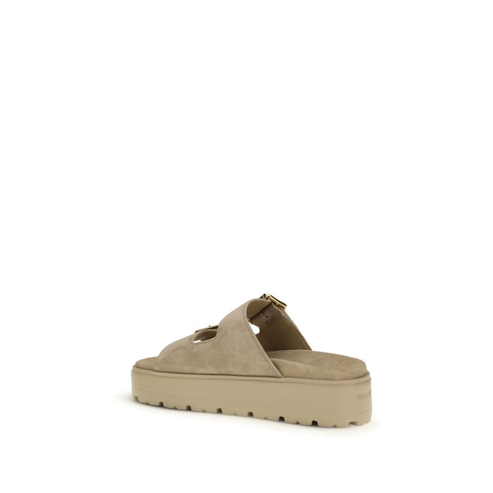 Beige Calf Leather Bos Taurus Platform Sandals - TIZZIL
