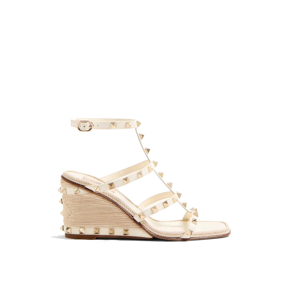 Beige Calfskin Wedge Sandals - TIZZIL