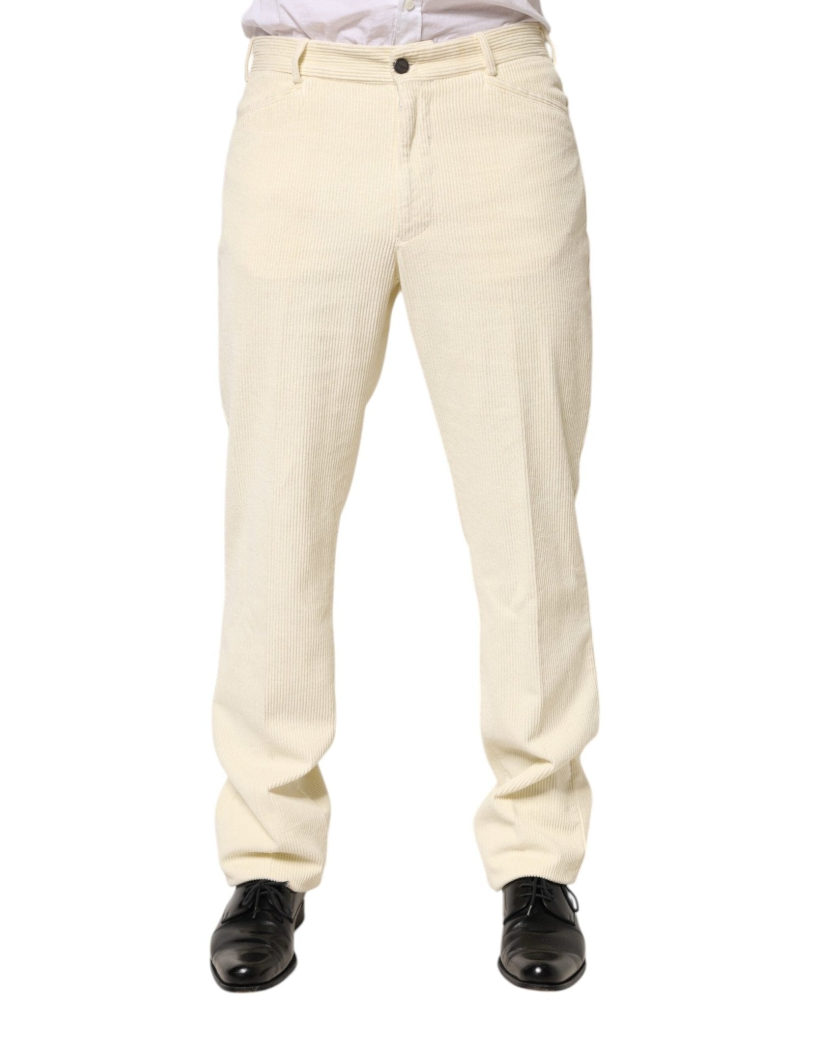 Beige Corduroy Cotton Straight Men Trouser Pants - TIZZIL