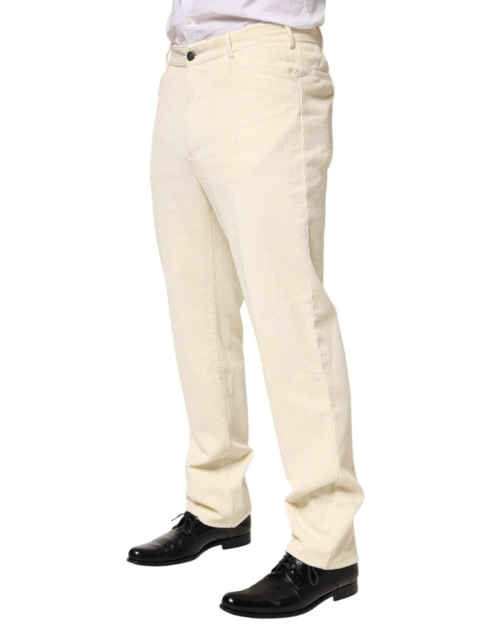 Beige Corduroy Cotton Straight Men Trouser Pants - TIZZIL