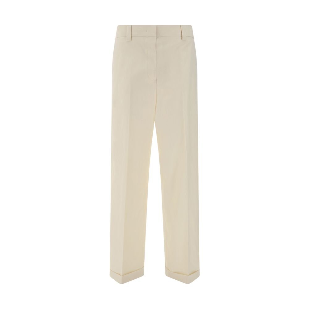 Beige Cotton Casual Pants - TIZZIL