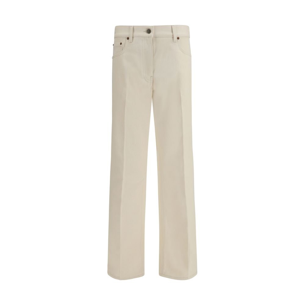 Beige Cotton Flared Jeans - TIZZIL