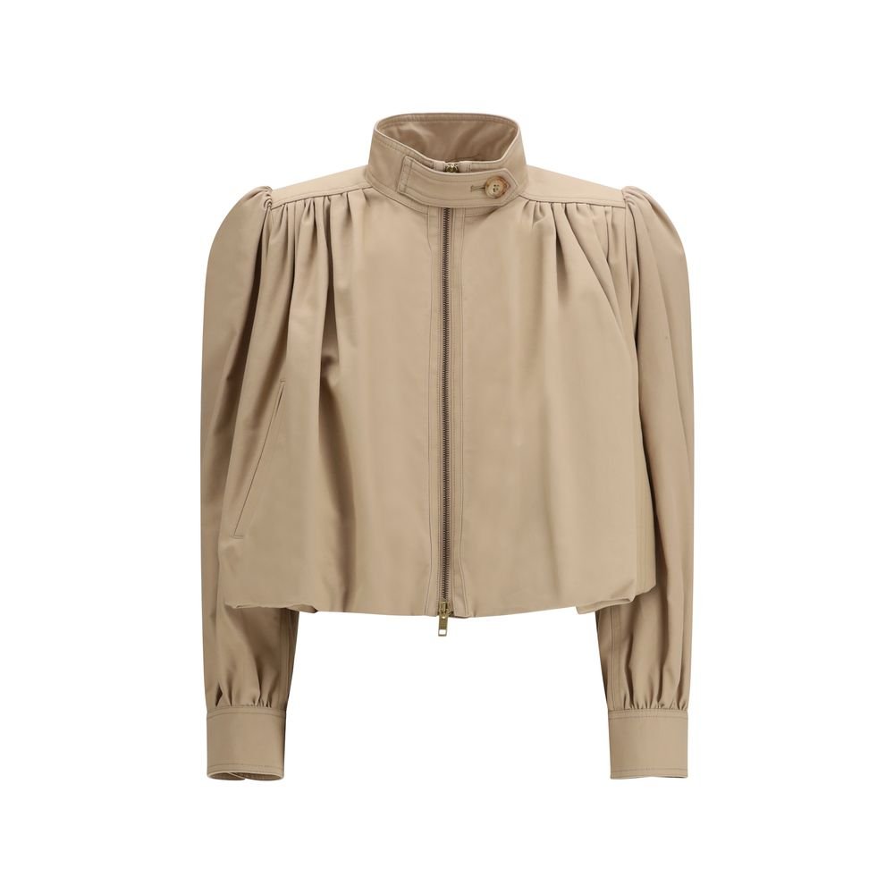 Beige Cotton Jackets And Coat - TIZZIL