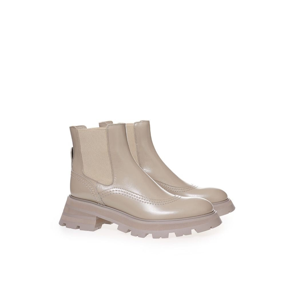 Beige Leather Chelsea Boots - TIZZIL
