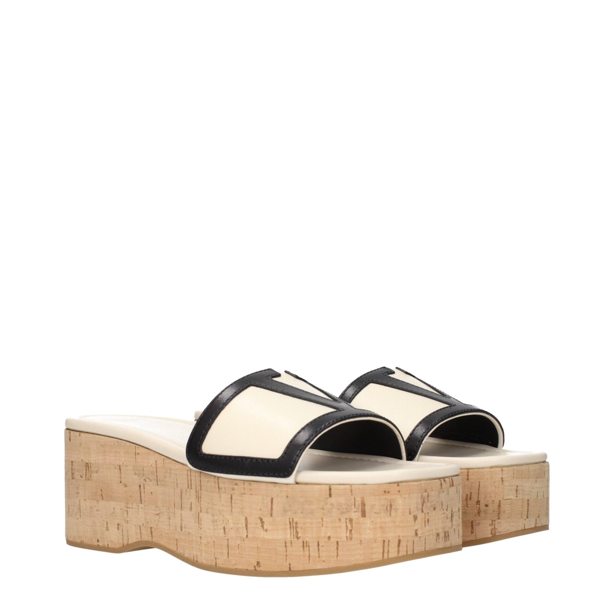 Beige Leather Wedge Sandals - TIZZIL