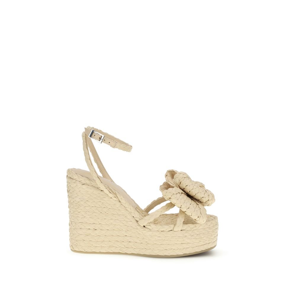 Beige Raffia Wedge Sandals - TIZZIL