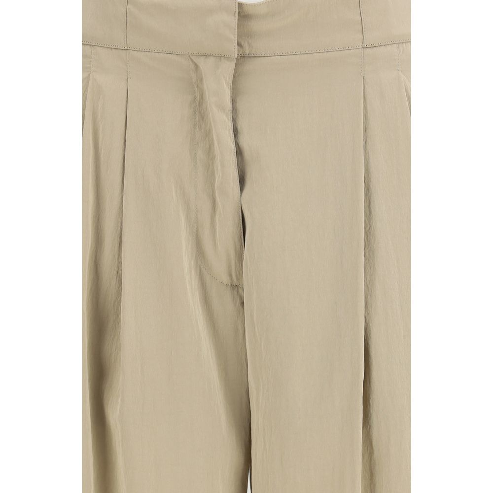 Beige Silk Casual Pants - TIZZIL