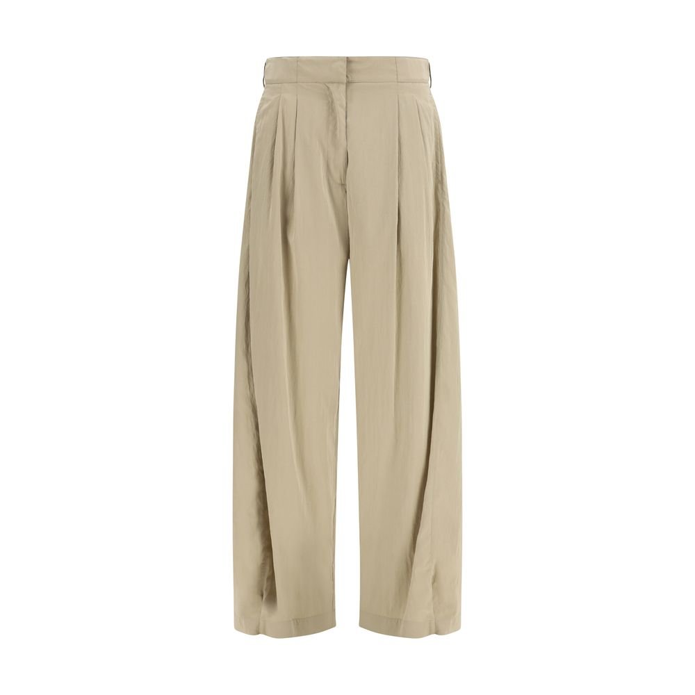 Beige Silk Casual Pants - TIZZIL