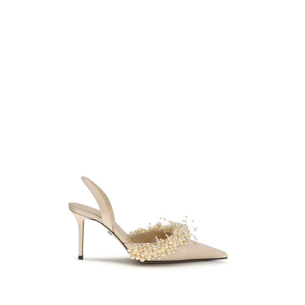 Beige Silk High Heel Pumps - TIZZIL