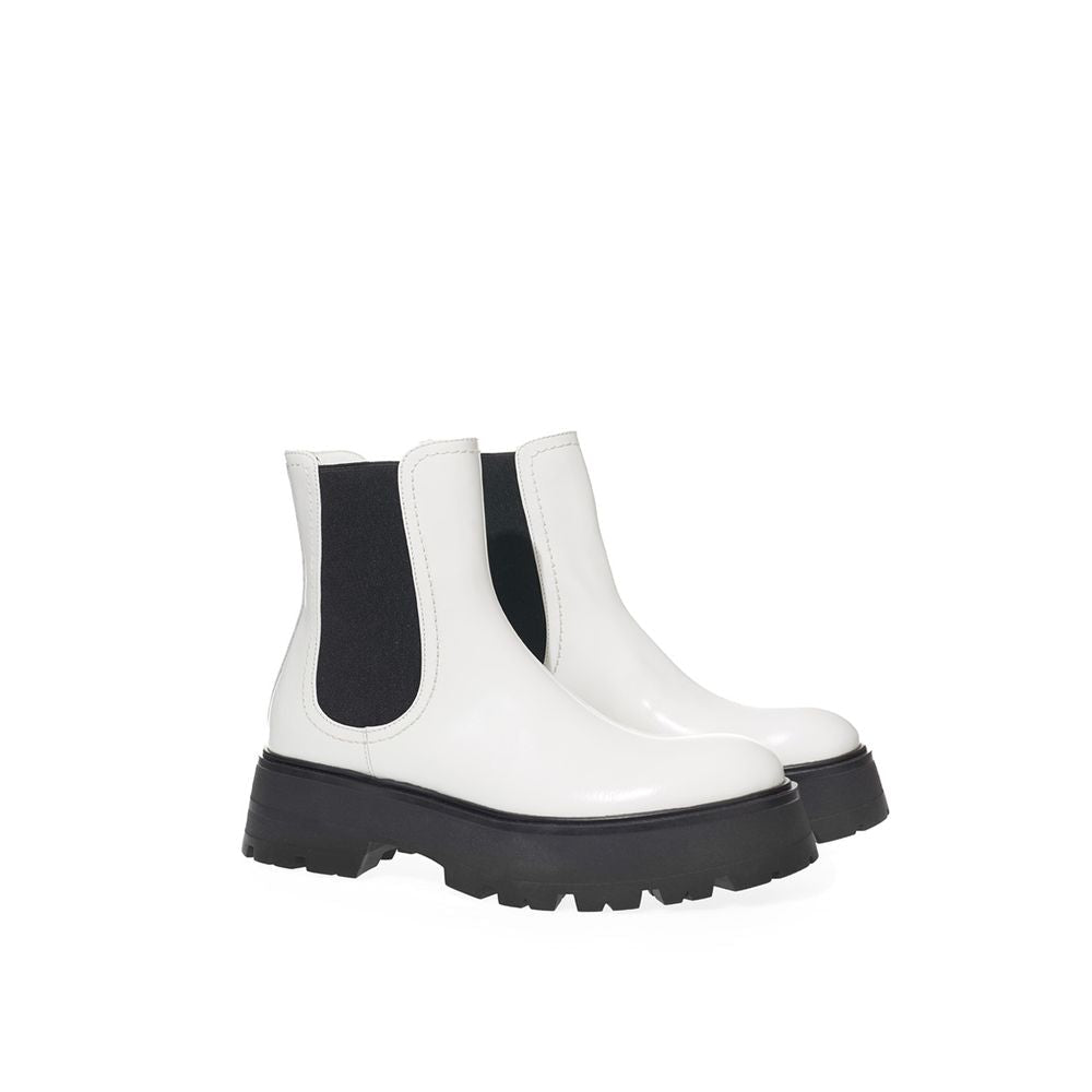 Black And White Leather Chelsea Boots - TIZZIL
