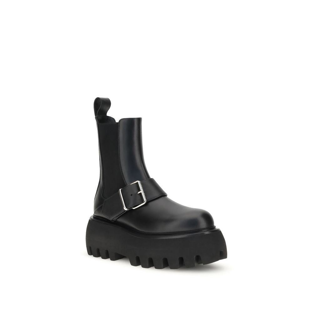 Black Calf Leather Bos Taurus Ankle Boots - TIZZIL