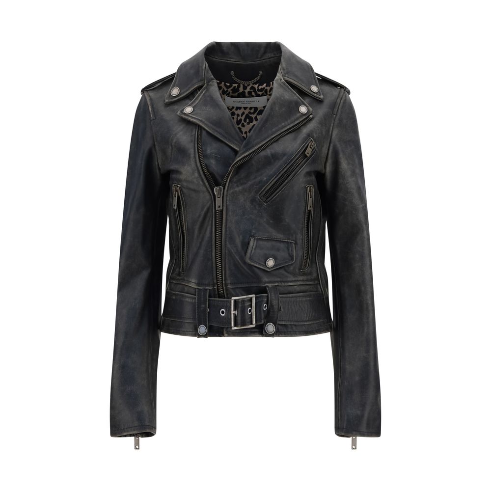 Black Calf Leather Bos Taurus Biker Jacket - TIZZIL