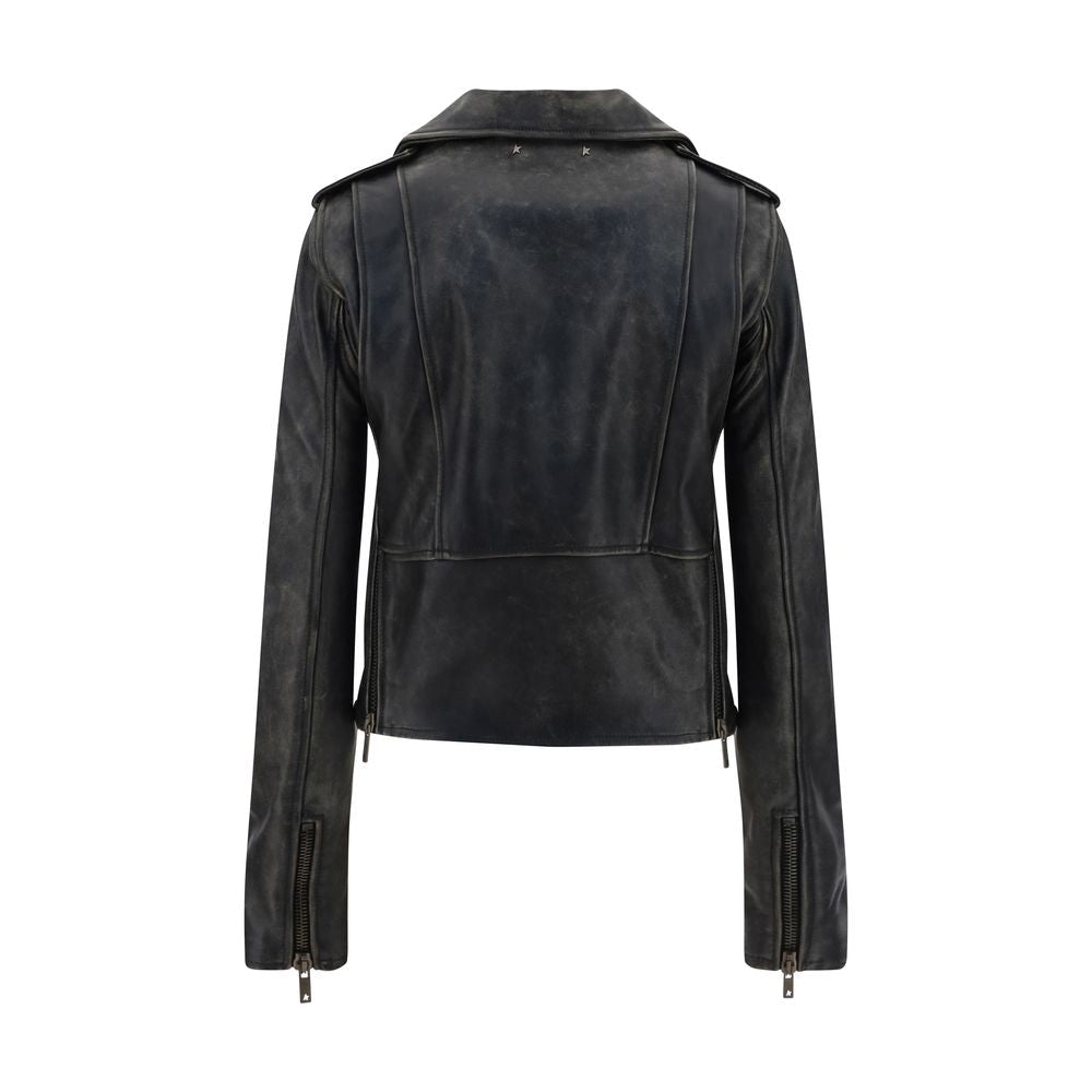 Black Calf Leather Bos Taurus Biker Jacket - TIZZIL