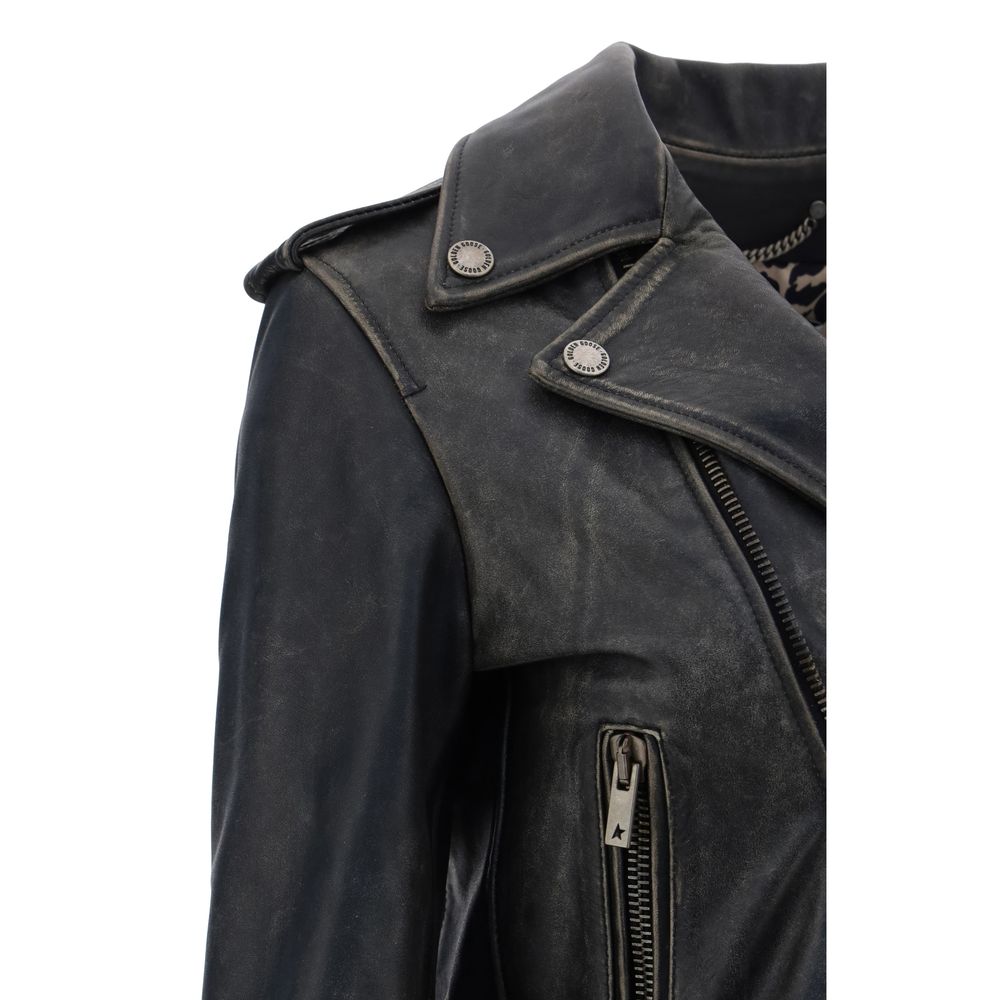 Black Calf Leather Bos Taurus Biker Jacket - TIZZIL