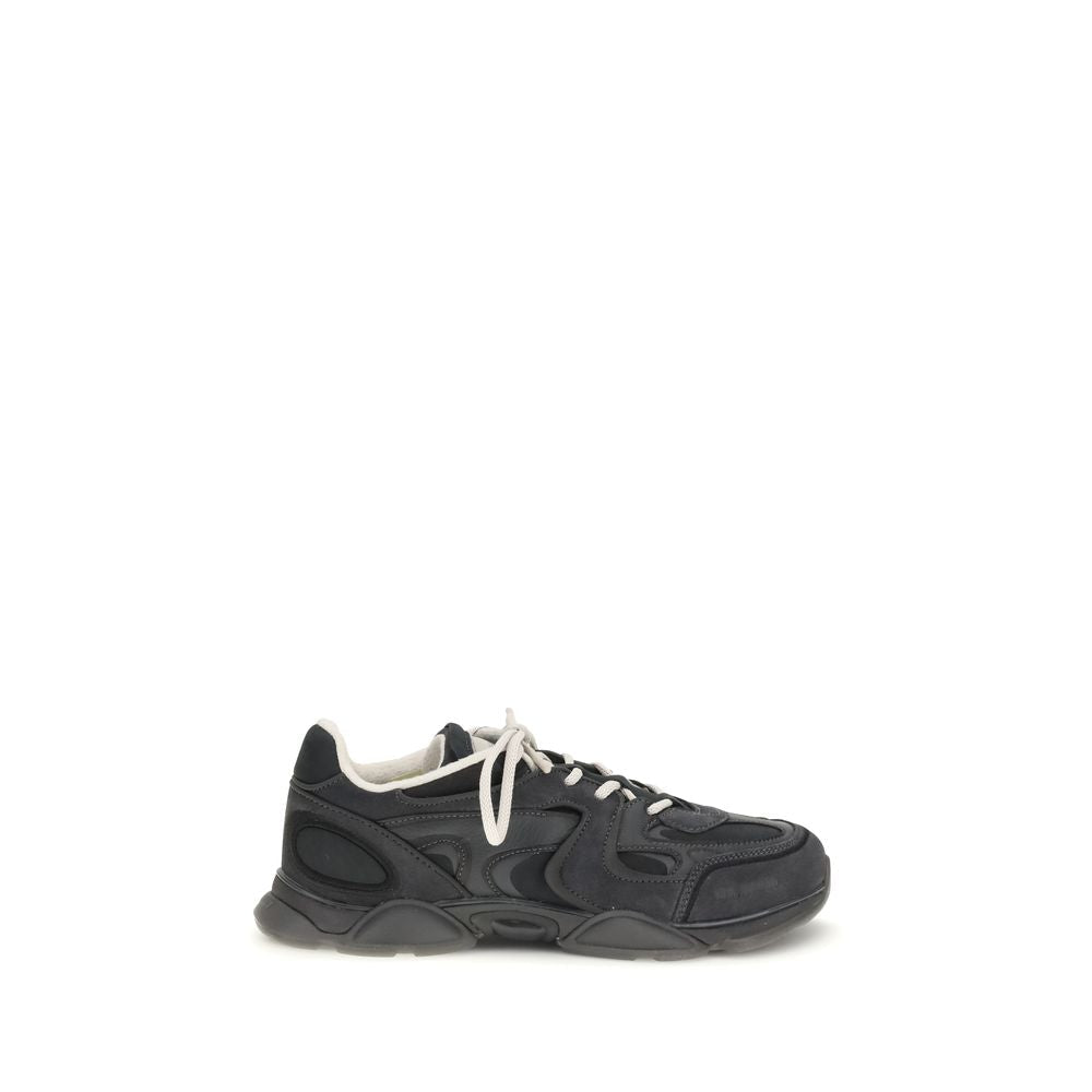 Black Calf Leather Bos Taurus Chunky Sneakers - TIZZIL
