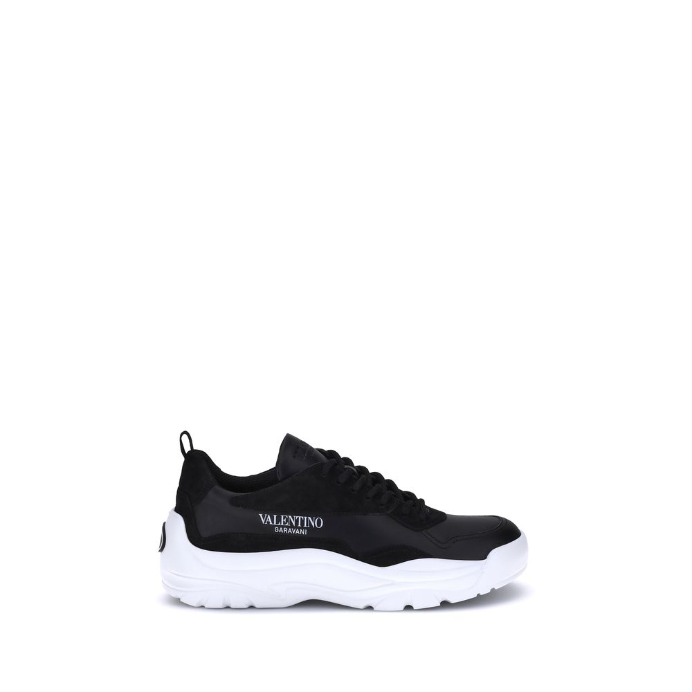 Black Calf Leather Bos Taurus Chunky Sneakers - TIZZIL