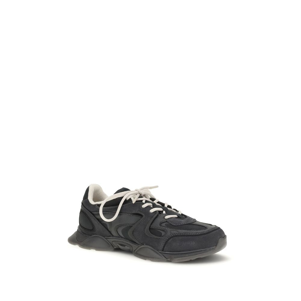 Black Calf Leather Bos Taurus Chunky Sneakers - TIZZIL