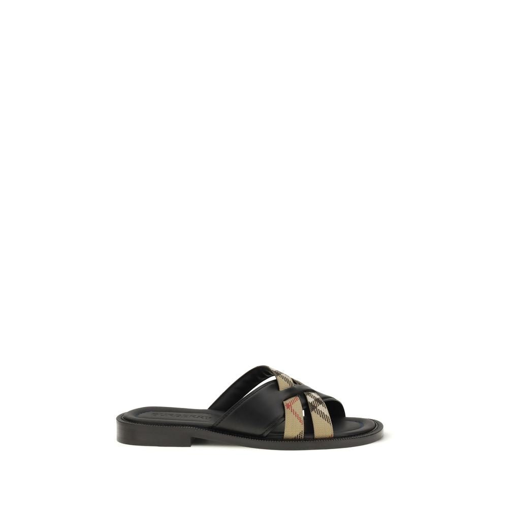 Black Calf Leather Bos Taurus Flat Sandals - TIZZIL