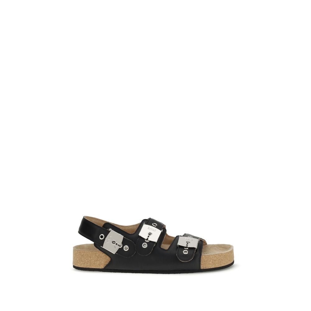 Black Calf Leather Bos Taurus Flat Sandals - TIZZIL