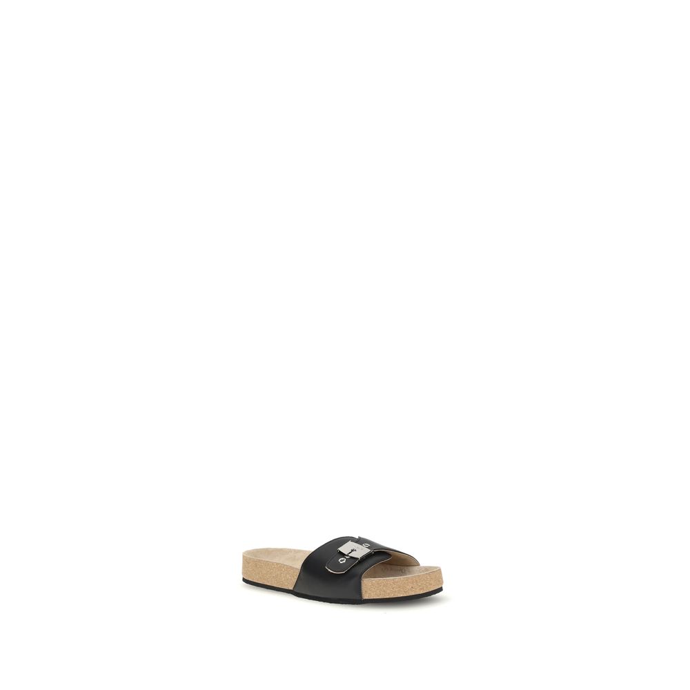 Black Calf Leather Bos Taurus Flat Sandals - TIZZIL