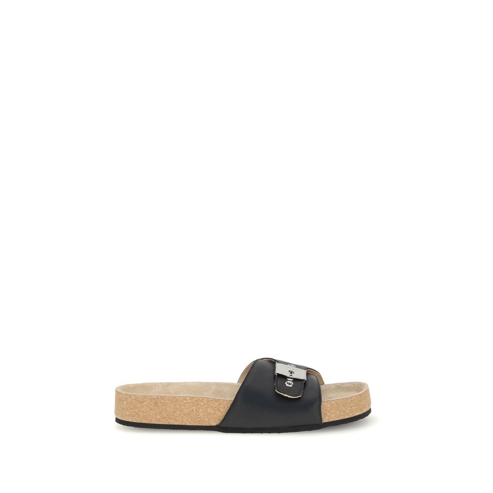 Black Calf Leather Bos Taurus Flat Sandals - TIZZIL