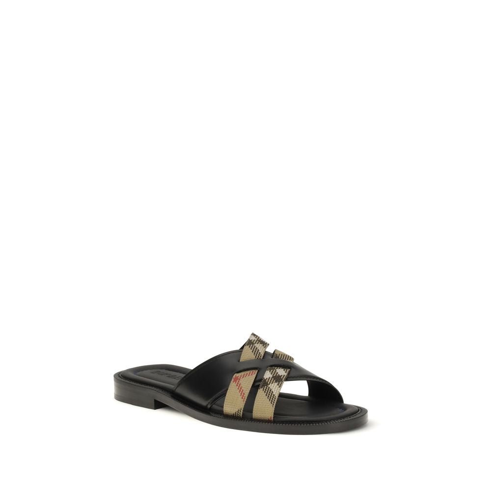 Black Calf Leather Bos Taurus Flat Sandals - TIZZIL