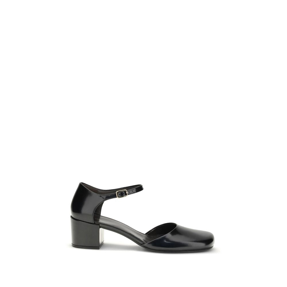 Black Calf Leather Bos Taurus Mid Heel Pumps - TIZZIL