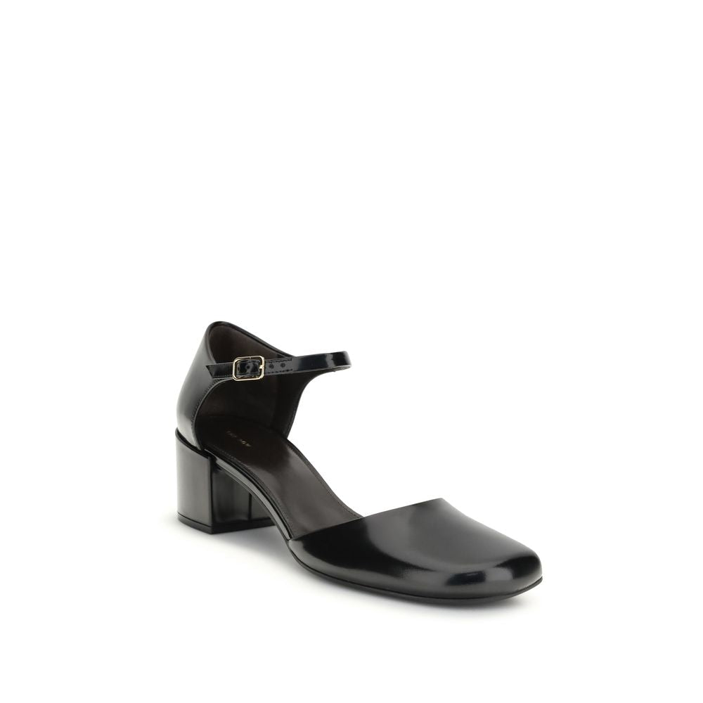 Black Calf Leather Bos Taurus Mid Heel Pumps - TIZZIL