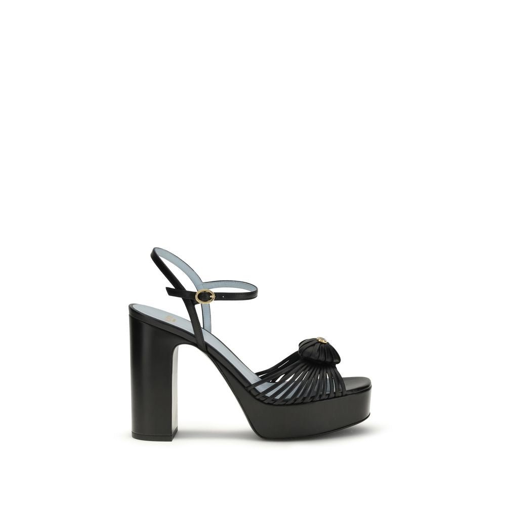 Black Calf Leather Bos Taurus Platform Sandals - TIZZIL