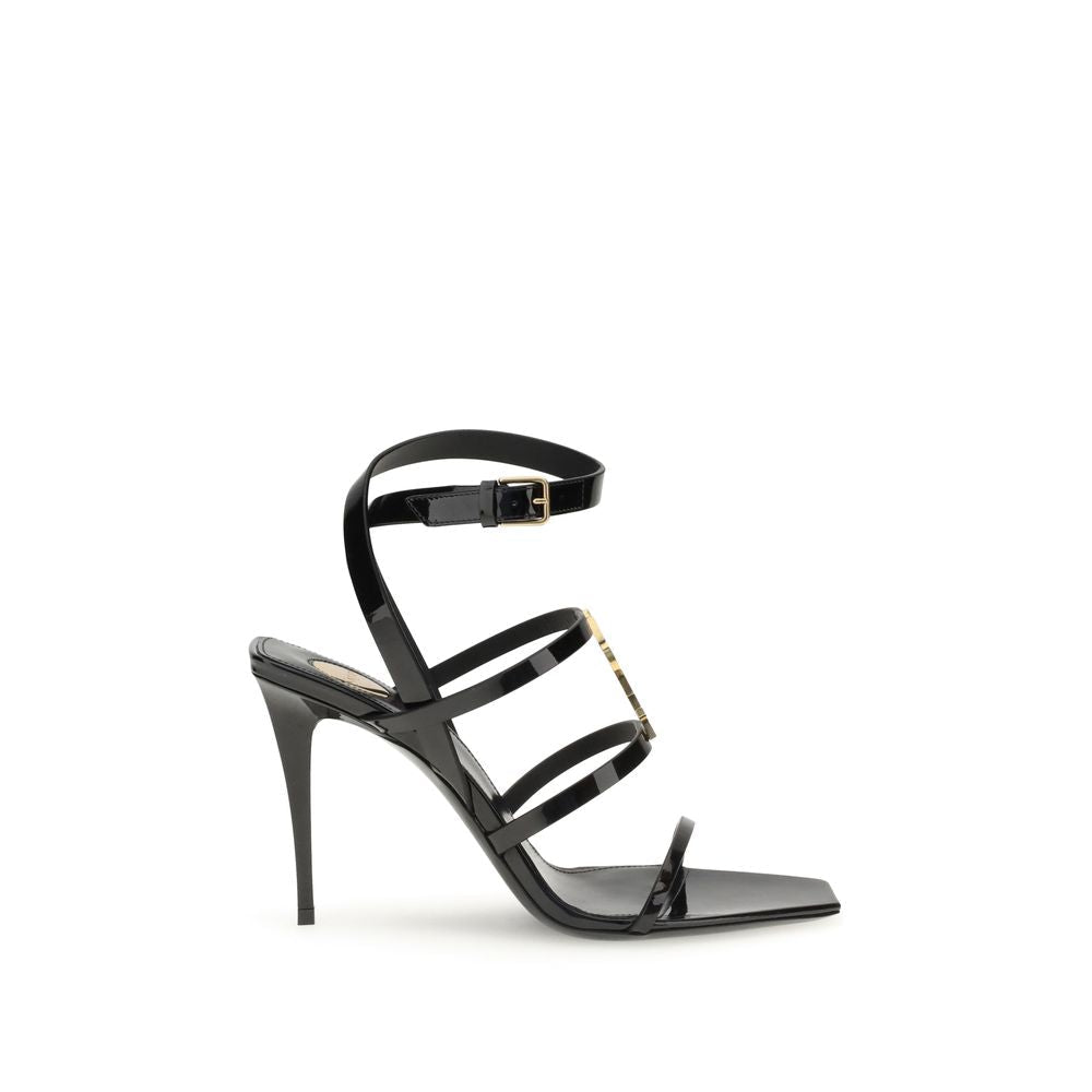 Black Calf Leather Bos Taurus Stiletto Heel Sandals - TIZZIL