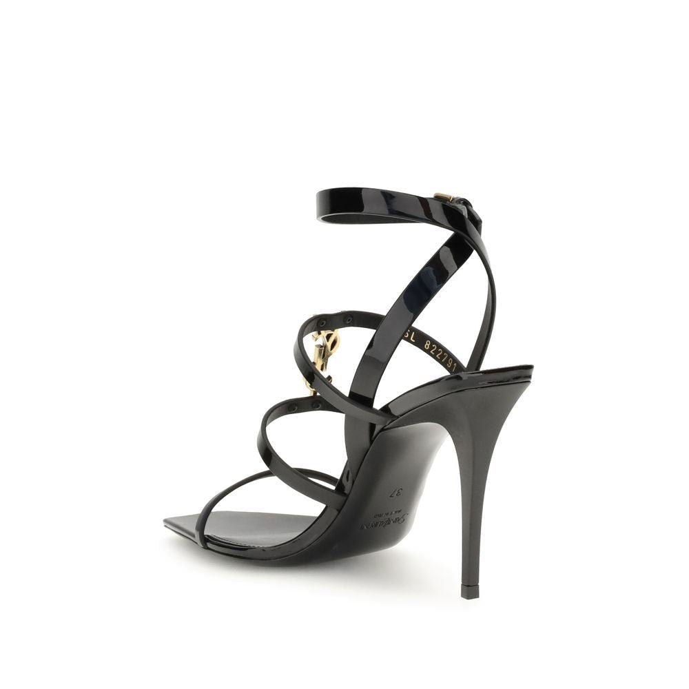 Black Calf Leather Bos Taurus Stiletto Heel Sandals - TIZZIL