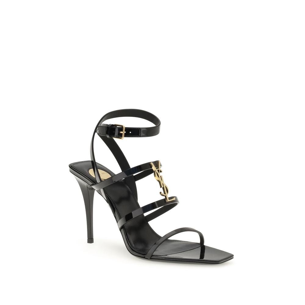 Black Calf Leather Bos Taurus Stiletto Heel Sandals - TIZZIL