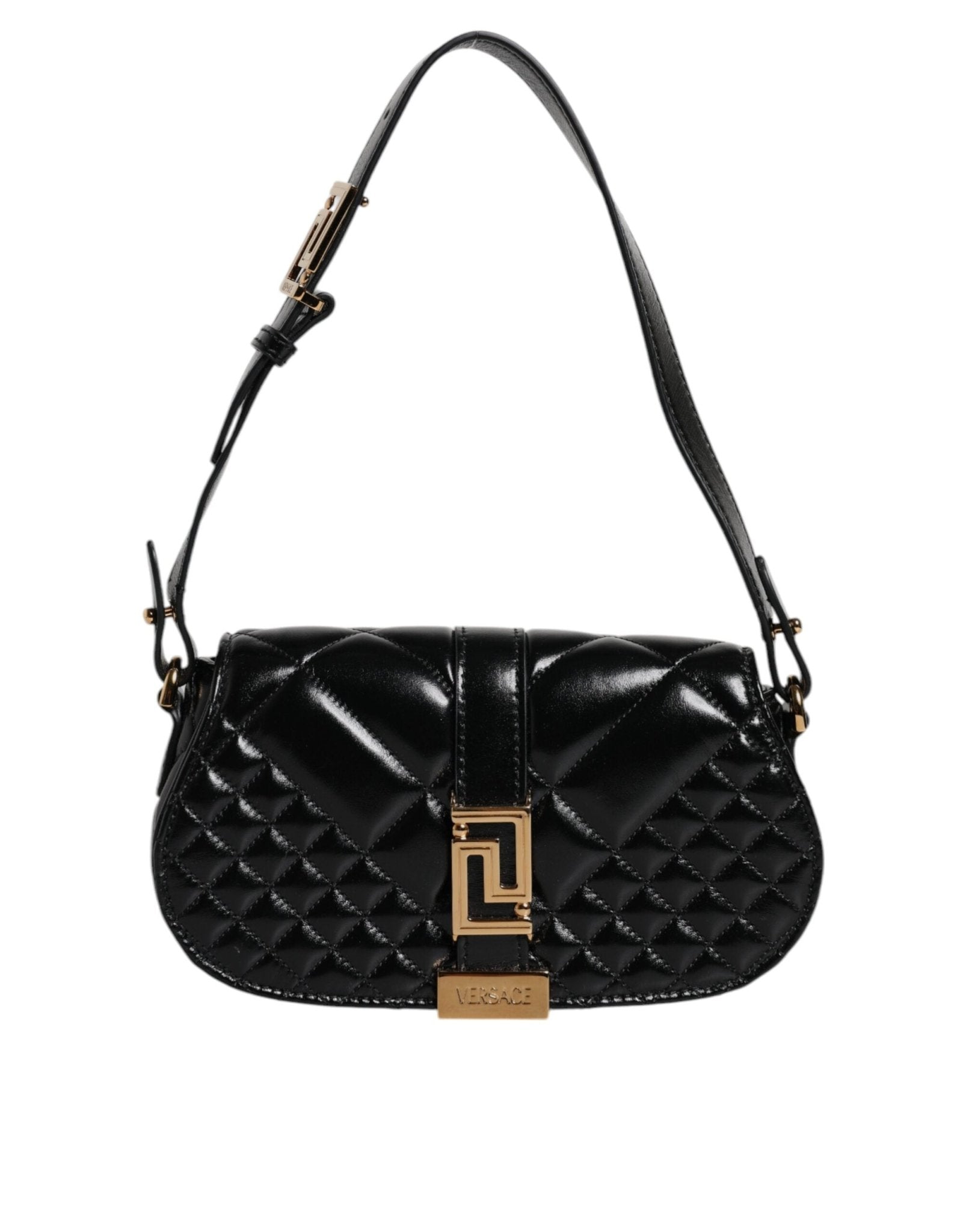 Black Calf Leather Quilted Shoulder Strap Bag - TIZZIL