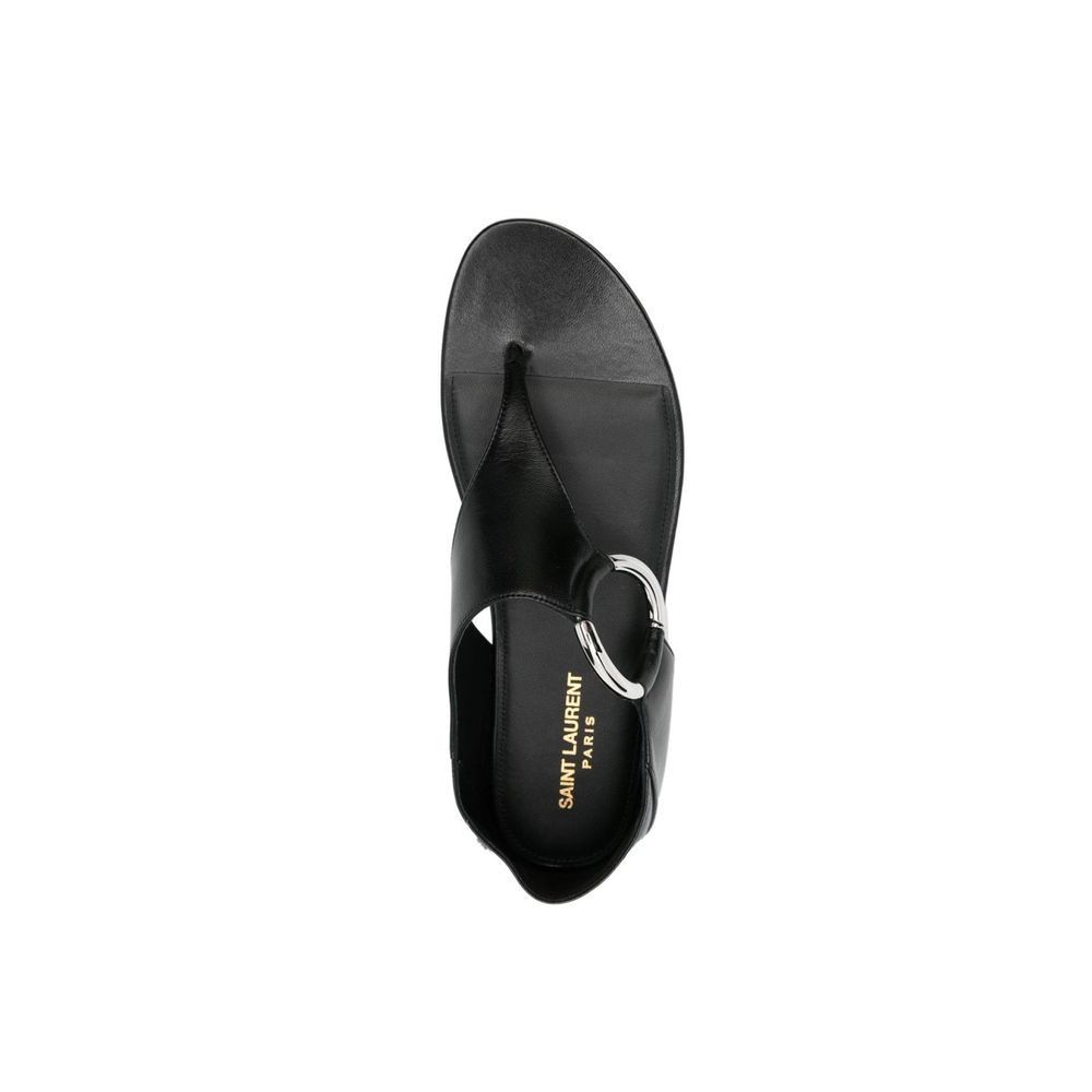 Black Calfskin Flat Sandals - TIZZIL