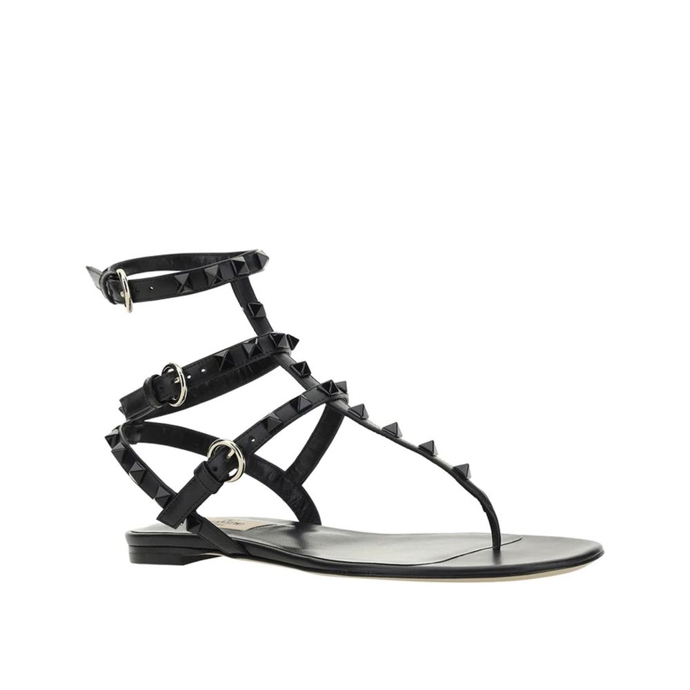 Black Calfskin Flat Sandals - TIZZIL