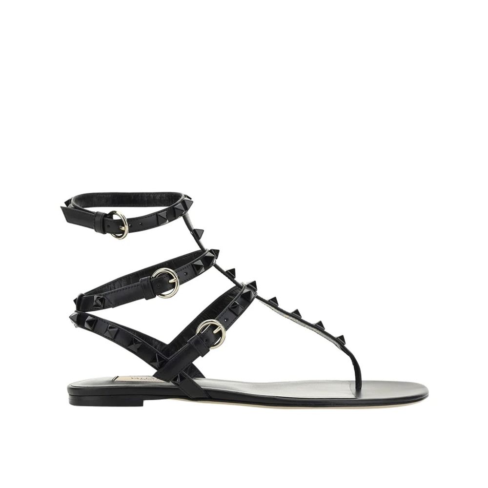 Black Calfskin Flat Sandals - TIZZIL