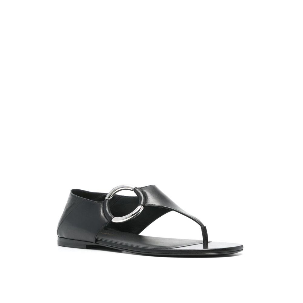 Black Calfskin Flat Sandals - TIZZIL
