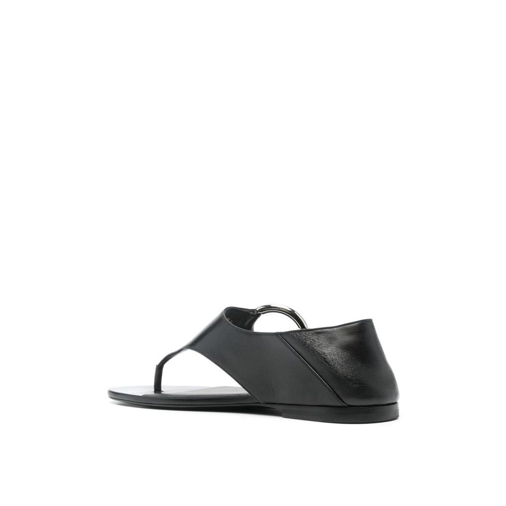 Black Calfskin Flat Sandals - TIZZIL