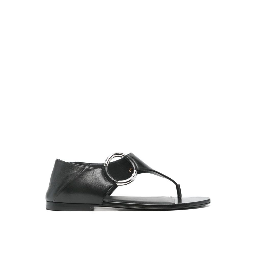 Black Calfskin Flat Sandals - TIZZIL