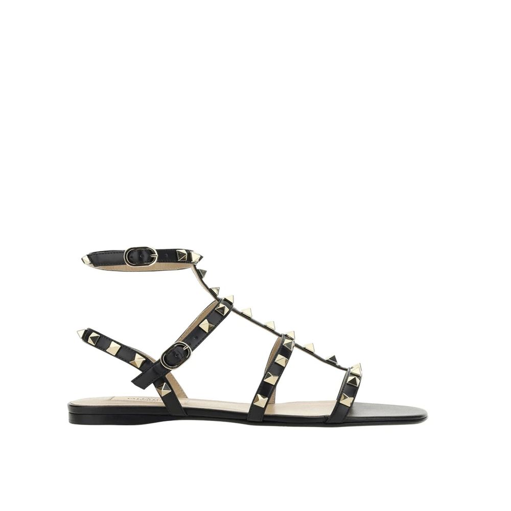 Black Calfskin Flat Sandals - TIZZIL