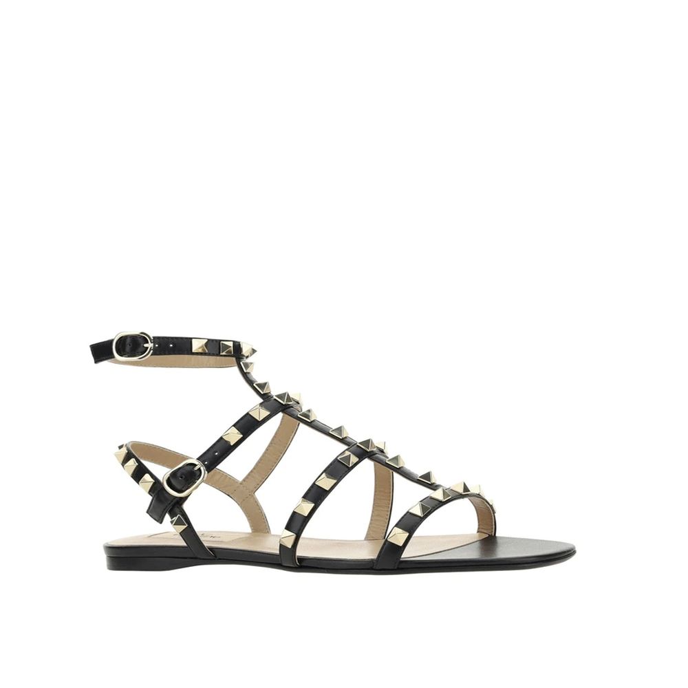 Black Calfskin Flat Sandals - TIZZIL