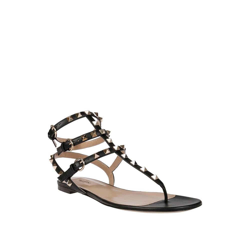 Black Calfskin Flat Sandals - TIZZIL