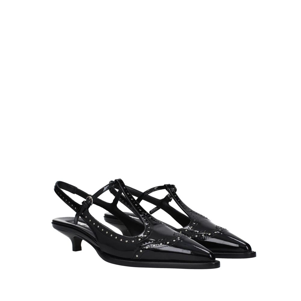 Black Calfskin Mid Heel Pumps - TIZZIL