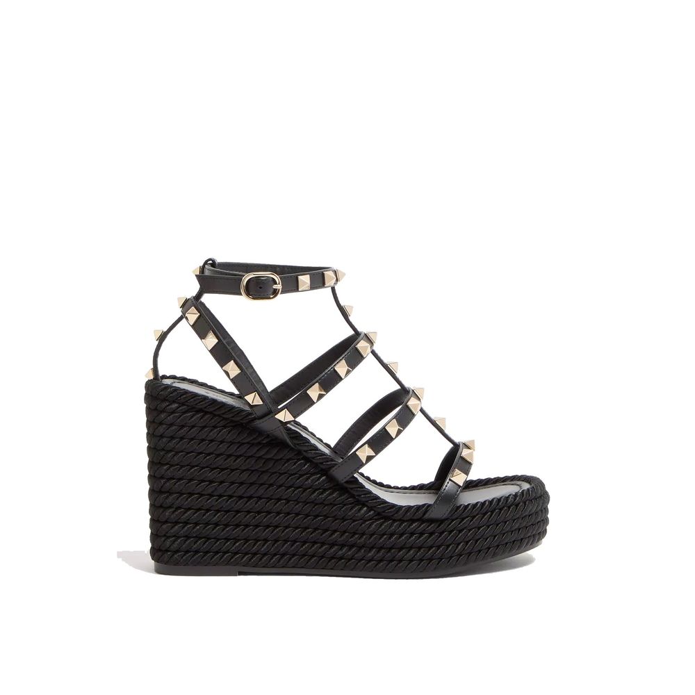 Black Calfskin Wedge Sandals - TIZZIL