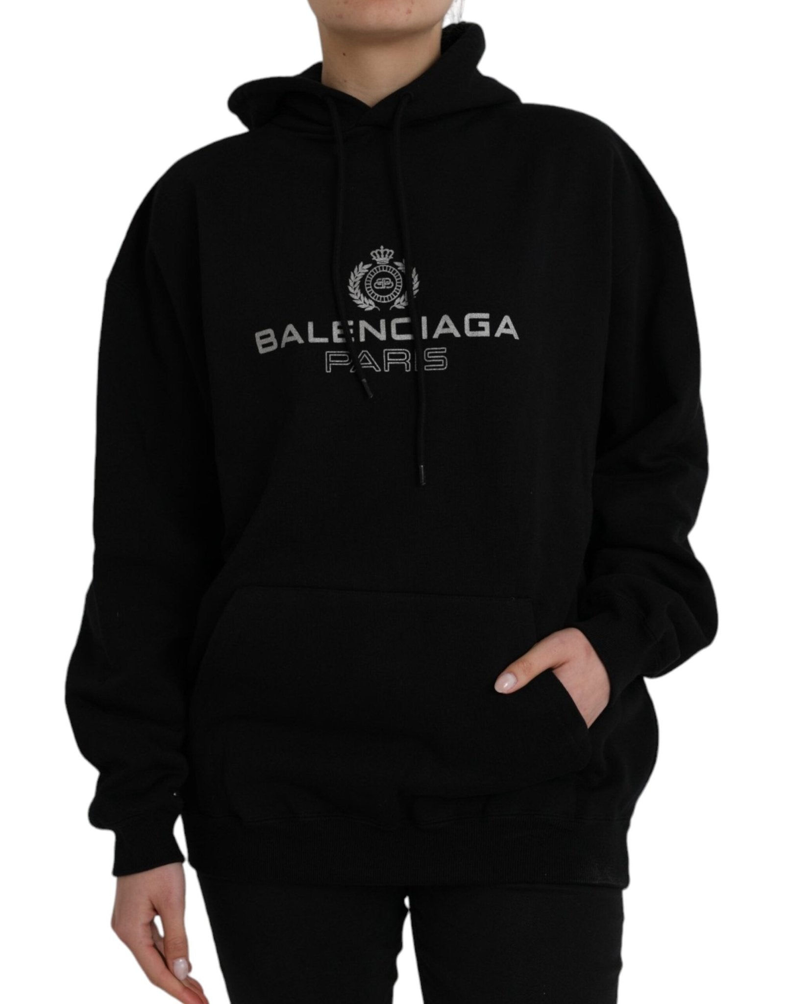 Black Cotton Logo Hooded Pullover Sweatshirt Sweater - TIZZIL