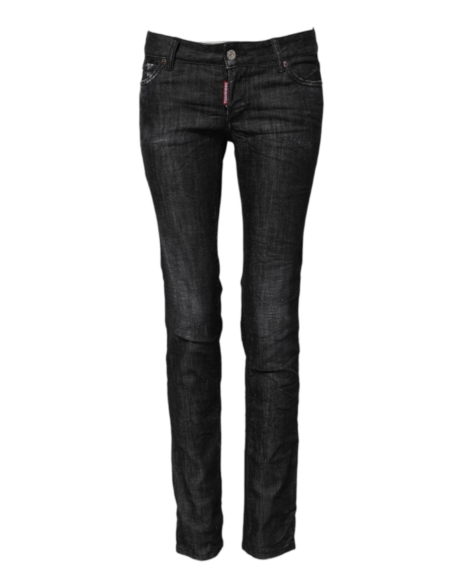 Black Cotton Low Waist Skinny Denim Jeans - TIZZIL