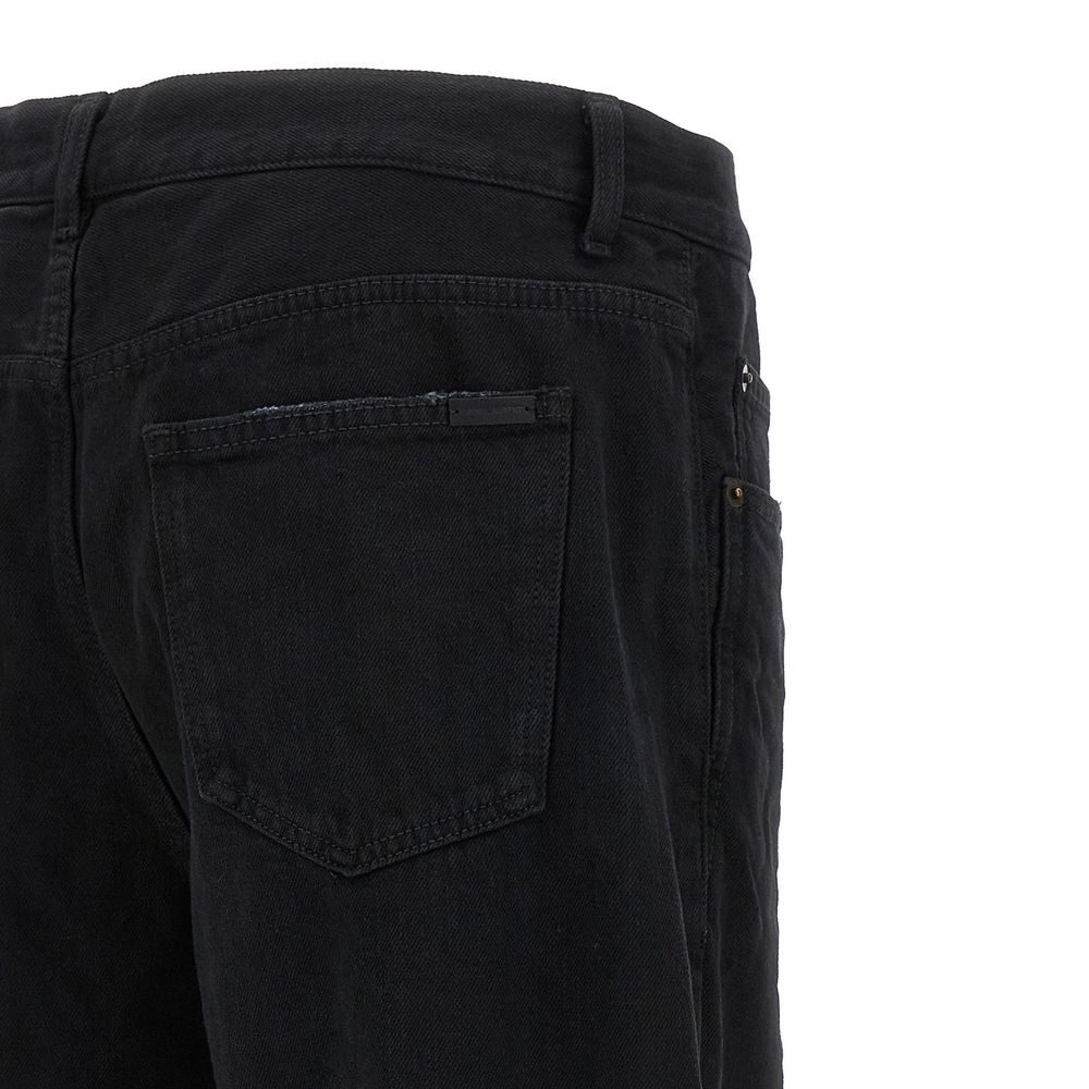 Black Cotton Relaxed Fit Jeans - TIZZIL